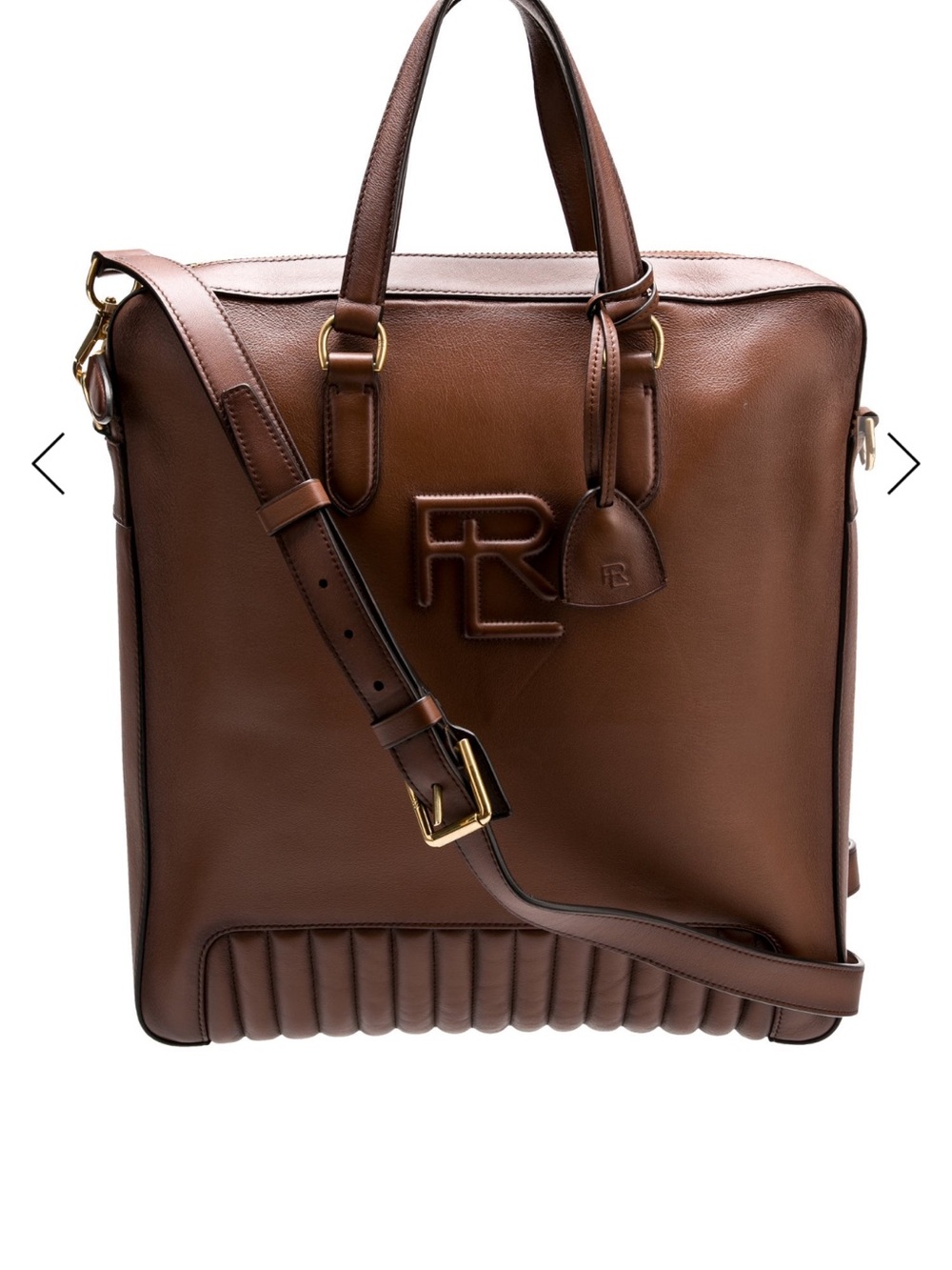Brown Leather Brief Tote with Shoulder Strap